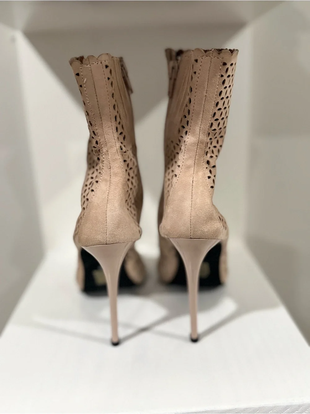 Jeffrey Campbell Blush Scalloped Laser-Cut Pointed Ankle Booties